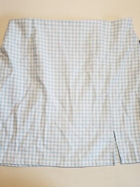 art class Light Blue and White Gingham Side-Slit Skirt